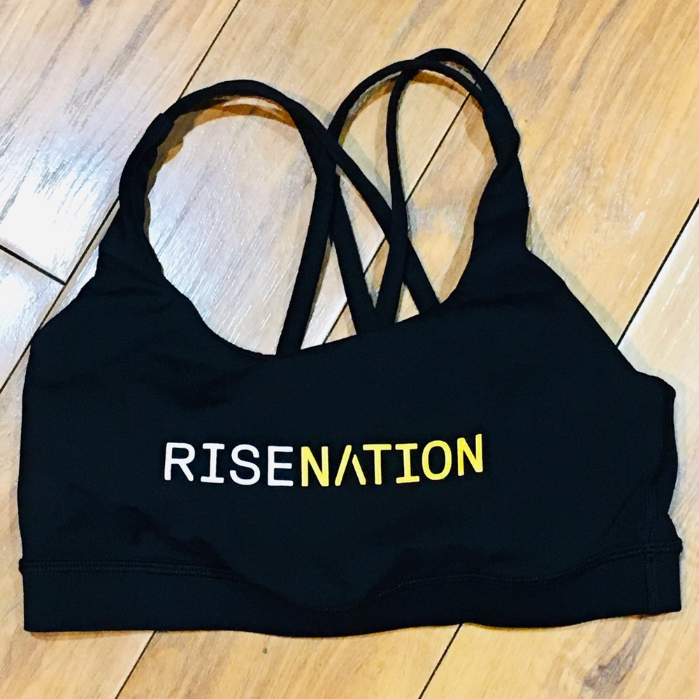 Luluemon Lulu Lemon rise Nation black yellow sports bra top workout fitn…